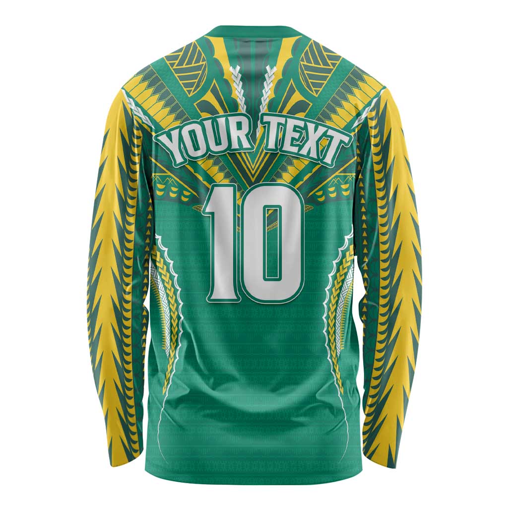 Custom Cook Islands Rugby Long Sleeve Shirt Tatau Art Sport Style Green Color LT03 - Polynesian Pride