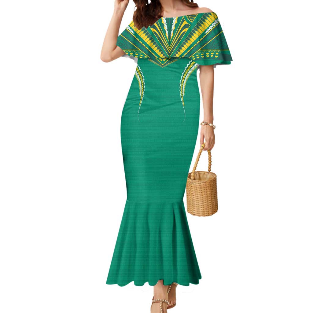 Custom Cook Islands Rugby Mermaid Dress Tatau Art Sport Style Green Color LT03 Women Green - Polynesian Pride