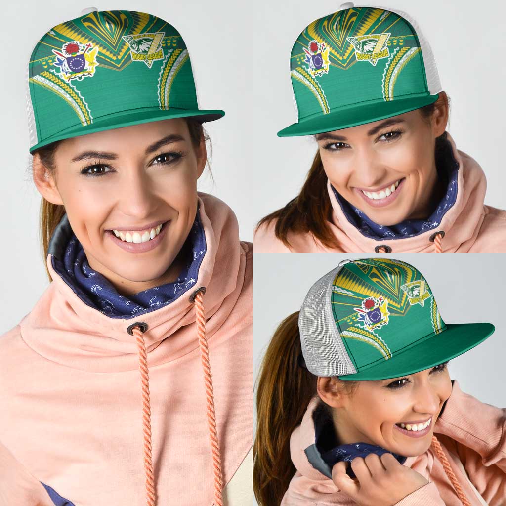 Cook Islands Rugby Mesh Trucker Cap Tatau Art Sport Style Green Color