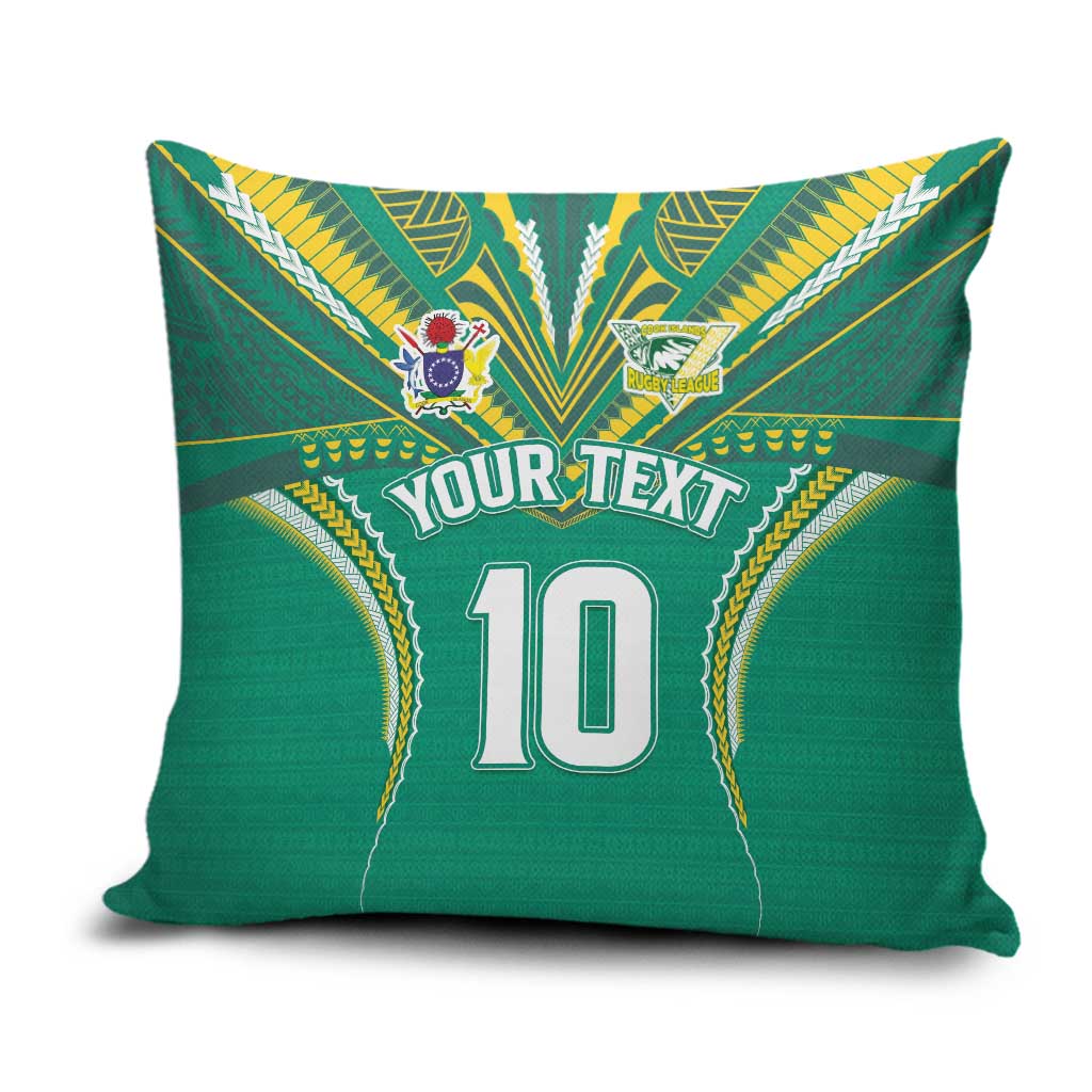 Custom Cook Islands Rugby Pillow Cover Tatau Art Sport Style Green Color LT03 Green - Polynesian Pride