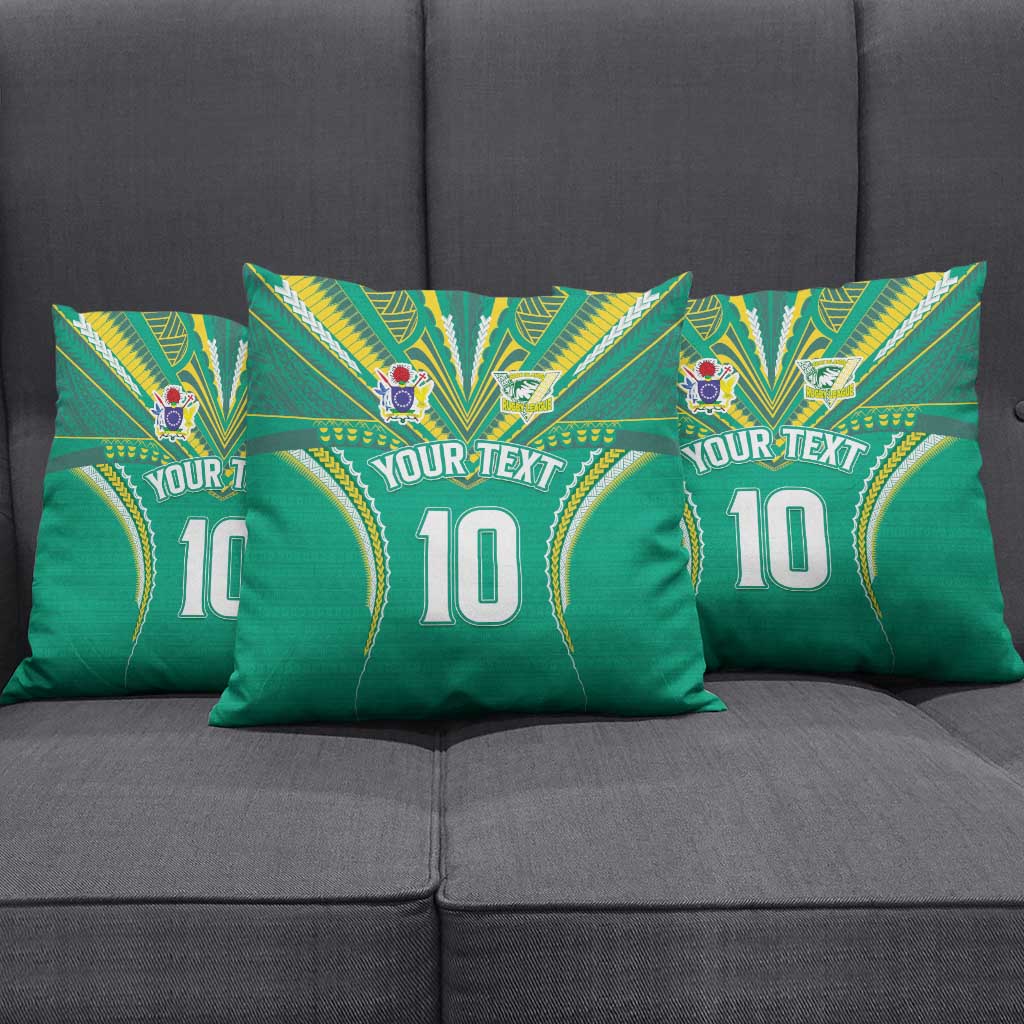 Custom Cook Islands Rugby Pillow Cover Tatau Art Sport Style Green Color LT03 - Polynesian Pride