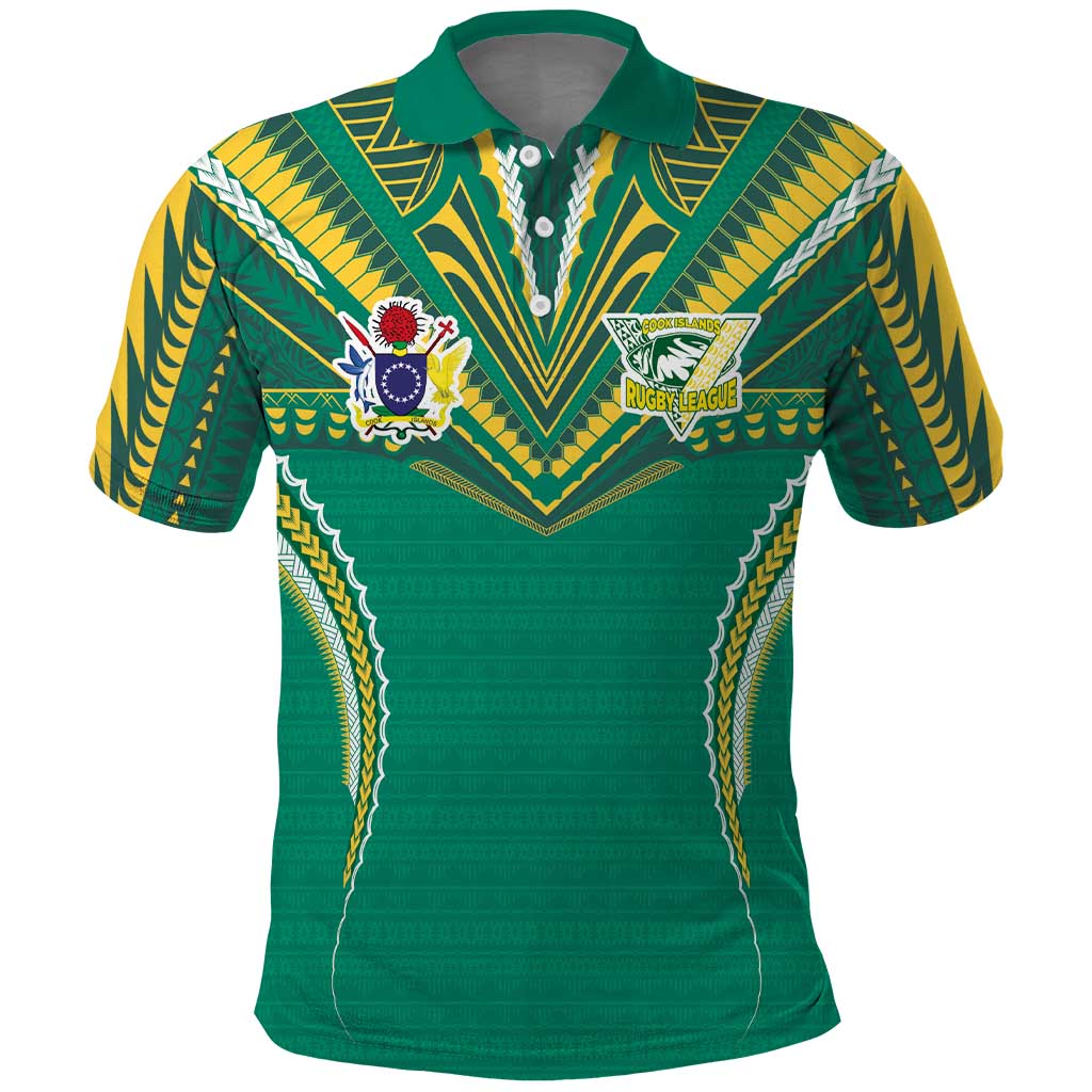 Custom Cook Islands Rugby Polo Shirt Tatau Art Sport Style Green Color LT03 Green - Polynesian Pride