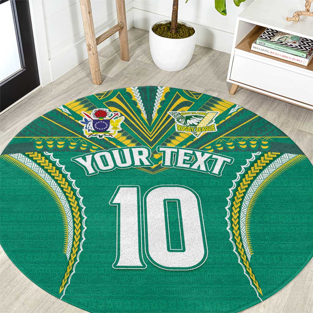 Custom Cook Islands Rugby Round Carpet Tatau Art Sport Style Green Color
