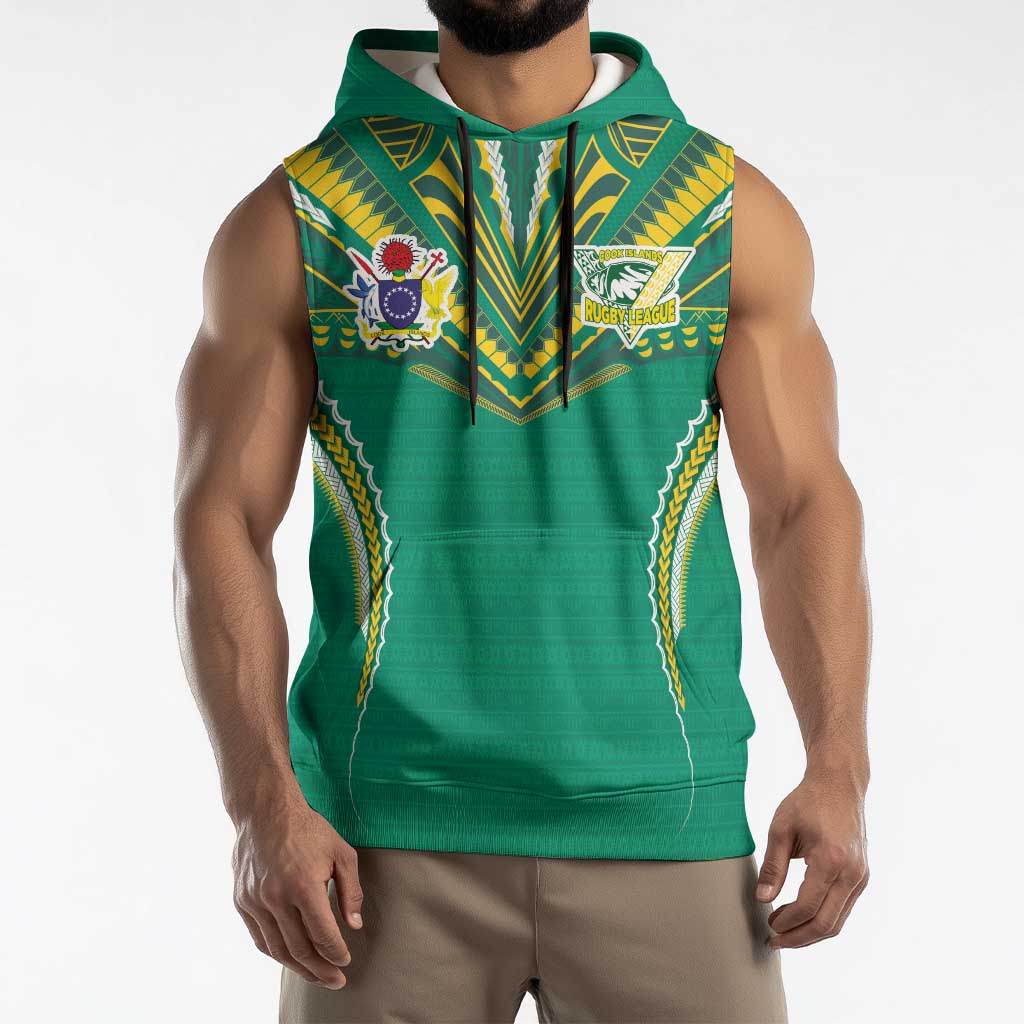 Custom Cook Islands Rugby Sleeveless Hoodie Tatau Art Sport Style Green Color LT03 - Polynesian Pride