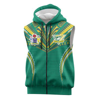 Custom Cook Islands Rugby Sleeveless Zip Hoodie Tatau Art Sport Style Green Color LT03 Green - Polynesian Pride