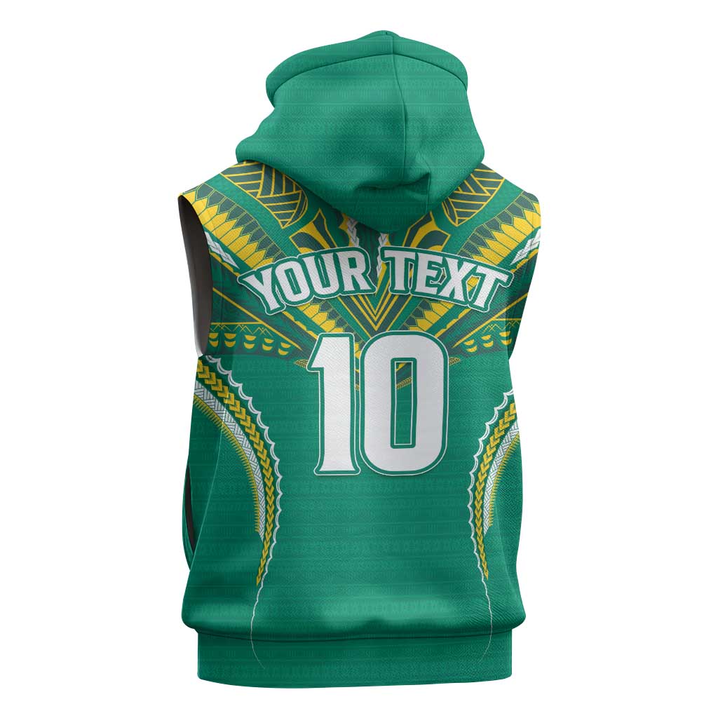 Custom Cook Islands Rugby Sleeveless Zip Hoodie Tatau Art Sport Style Green Color LT03 - Polynesian Pride