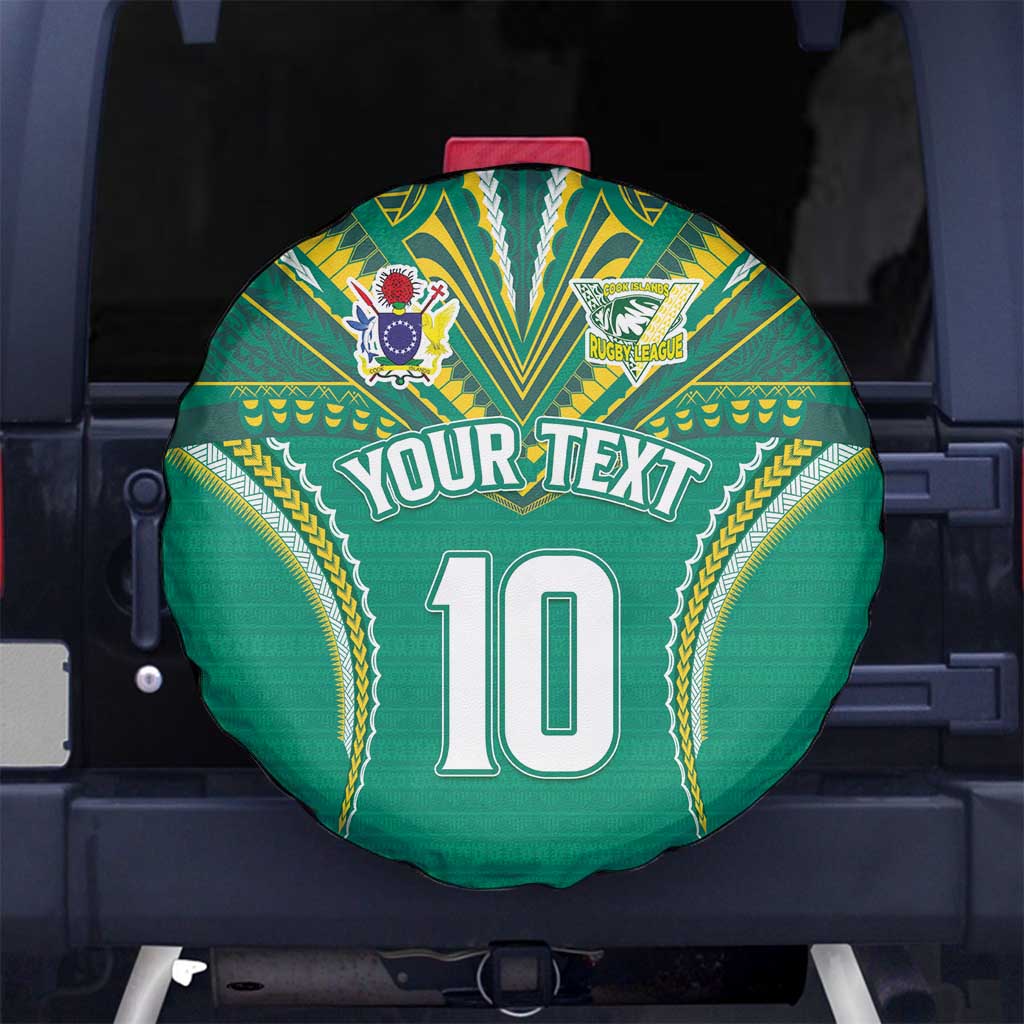 Custom Cook Islands Rugby Spare Tire Cover Tatau Art Sport Style Green Color LT03 No hole Green - Polynesian Pride