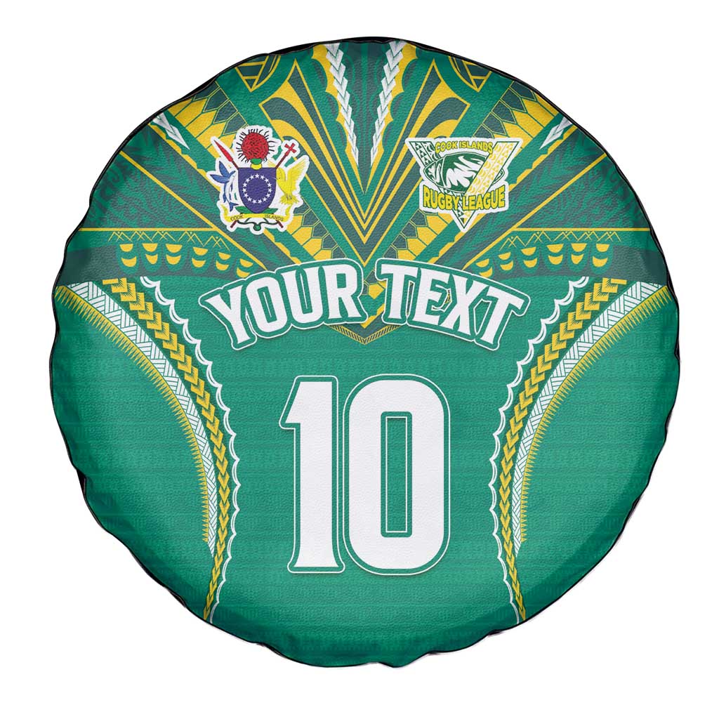 Custom Cook Islands Rugby Spare Tire Cover Tatau Art Sport Style Green Color LT03 - Polynesian Pride
