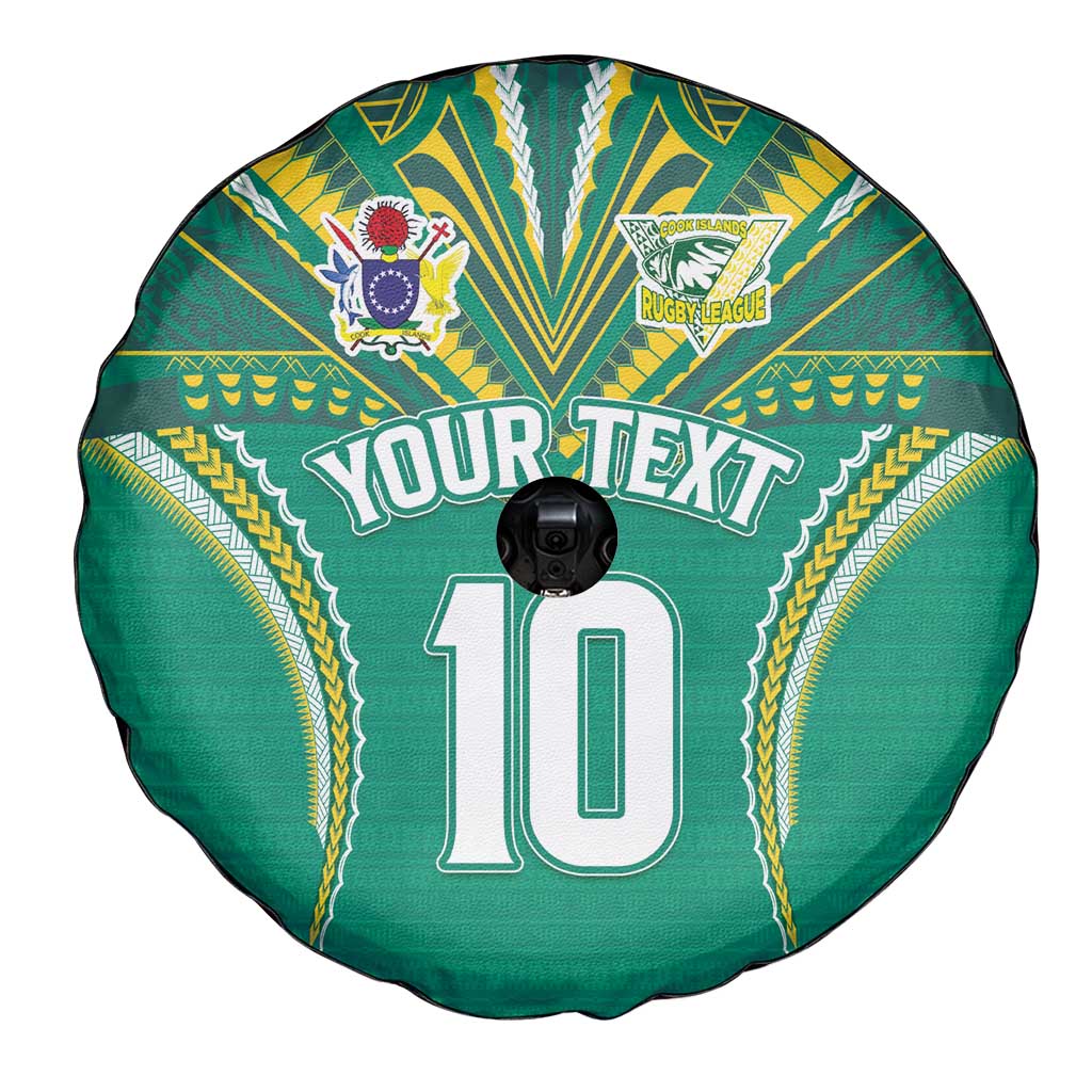 Custom Cook Islands Rugby Spare Tire Cover Tatau Art Sport Style Green Color LT03 - Polynesian Pride