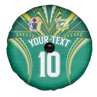 Custom Cook Islands Rugby Spare Tire Cover Tatau Art Sport Style Green Color LT03 - Polynesian Pride