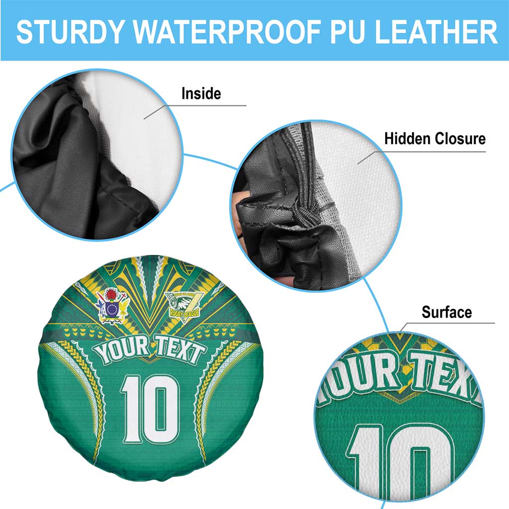 Custom Cook Islands Rugby Spare Tire Cover Tatau Art Sport Style Green Color LT03 - Polynesian Pride