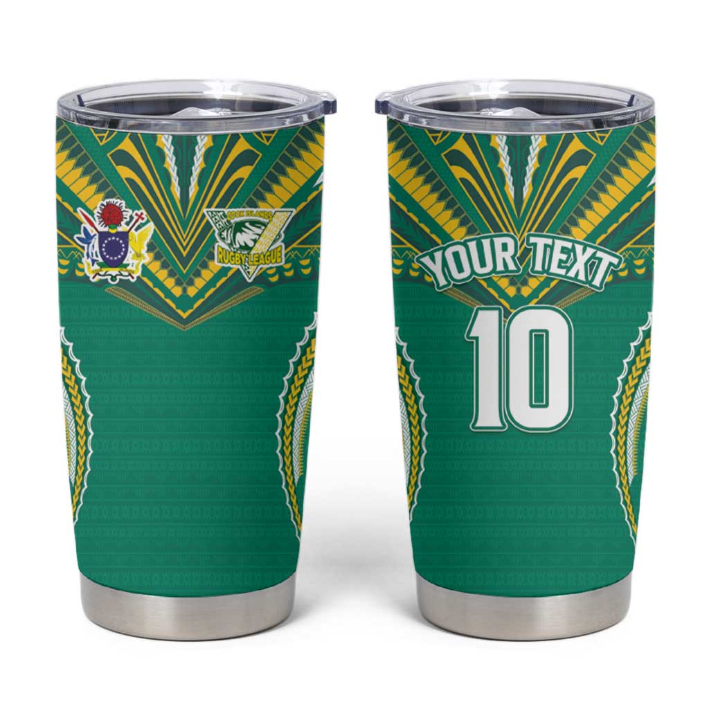 Custom Cook Islands Rugby Tumbler Cup Tatau Art Sport Style Green Color LT03 Green - Polynesian Pride