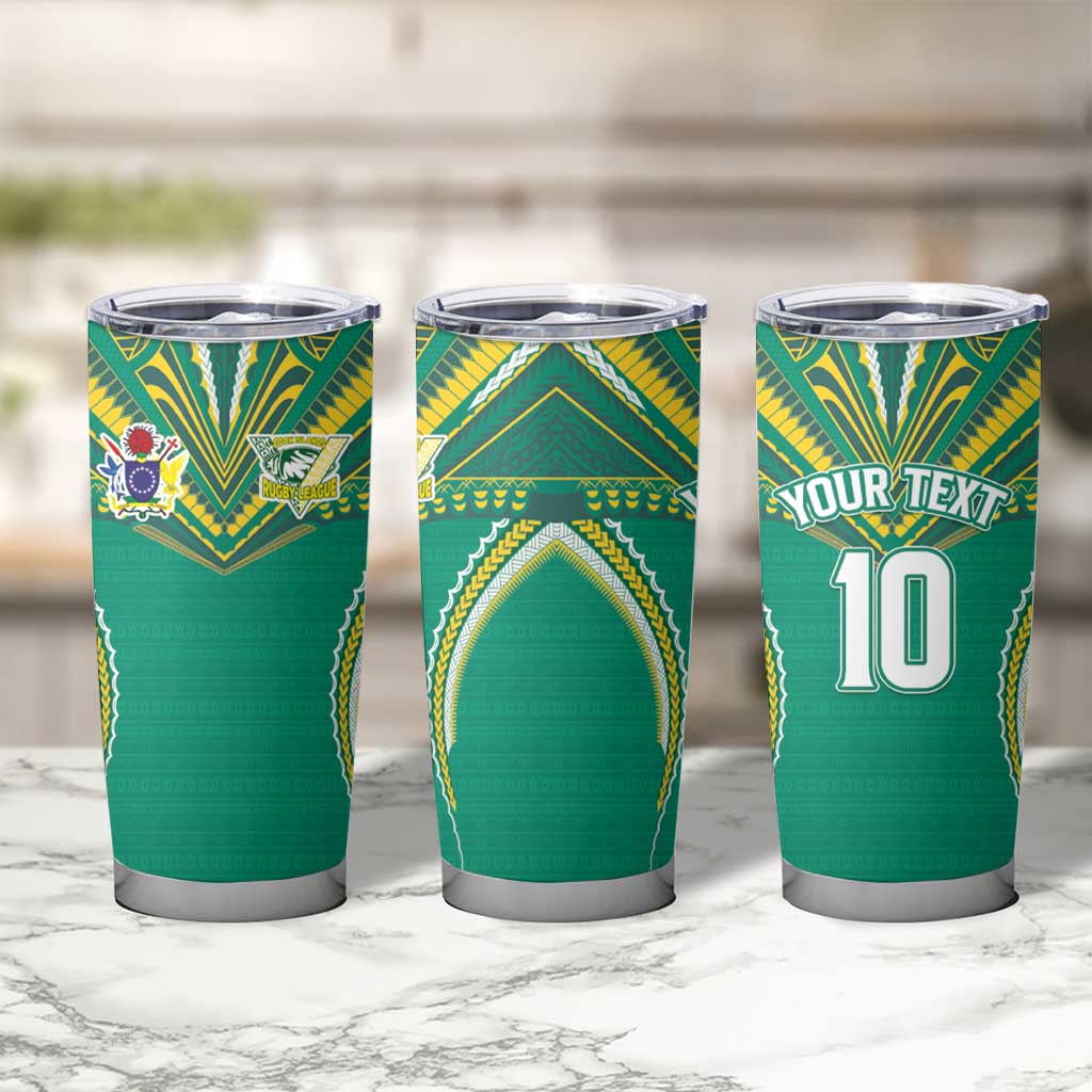 Custom Cook Islands Rugby Tumbler Cup Tatau Art Sport Style Green Color LT03 - Polynesian Pride