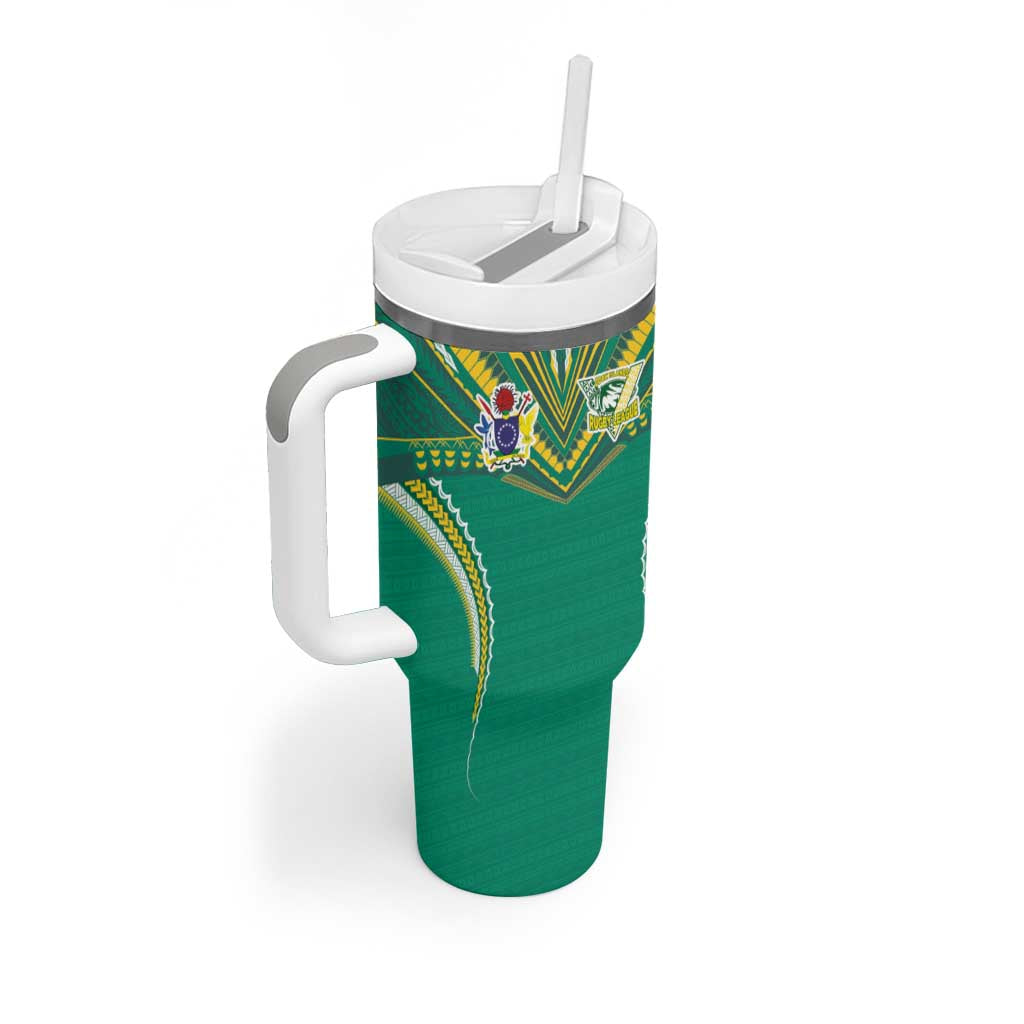 Custom Cook Islands Rugby Tumbler With Handle Tatau Art Sport Style Green Color LT03 - Polynesian Pride