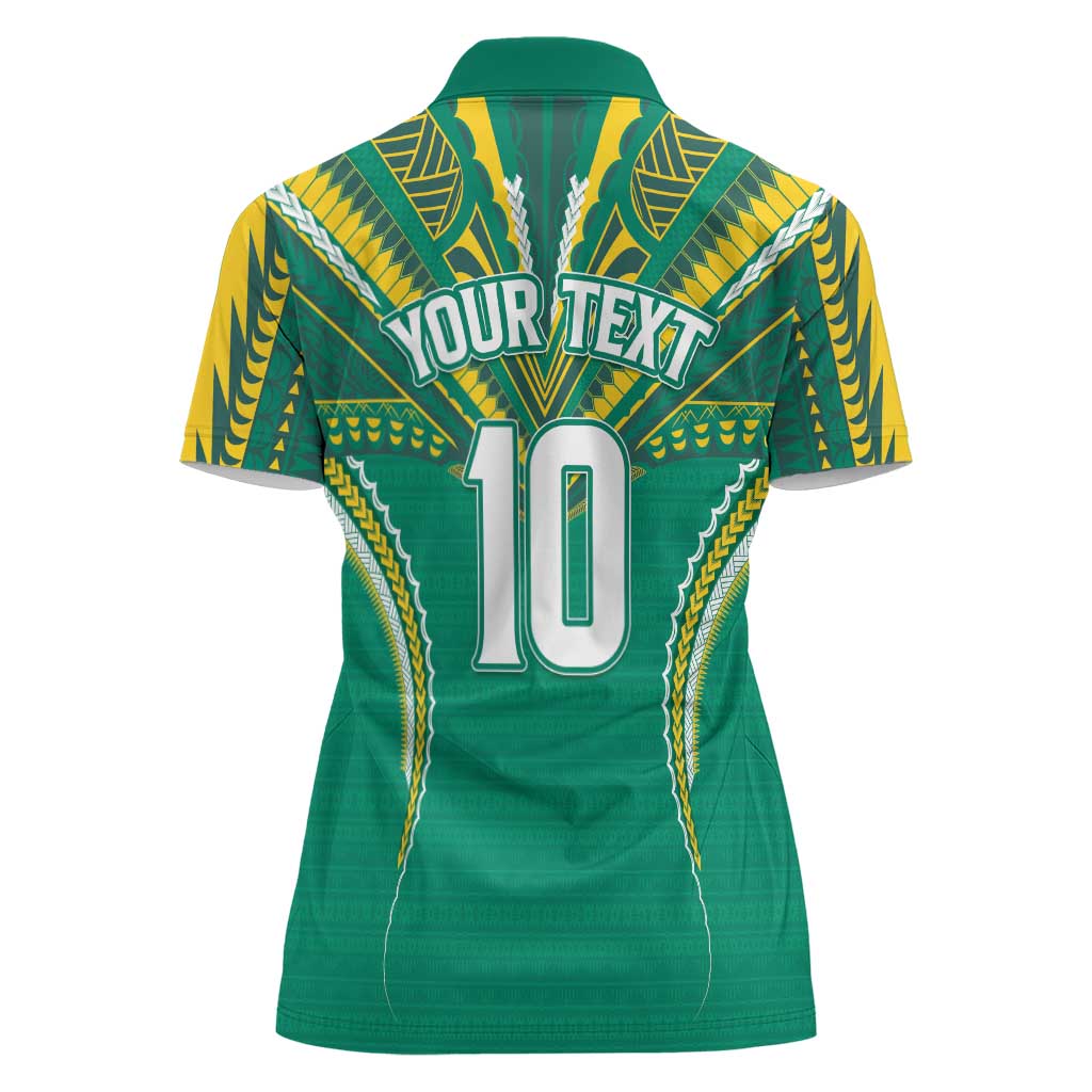 Custom Cook Islands Rugby Women Polo Shirt Tatau Art Sport Style Green Color