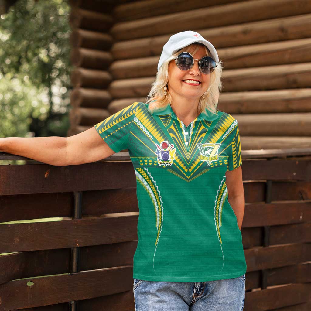 Custom Cook Islands Rugby Women Polo Shirt Tatau Art Sport Style Green Color