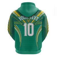 Custom Cook Islands Rugby Zip Hoodie Tatau Art Sport Style Green Color