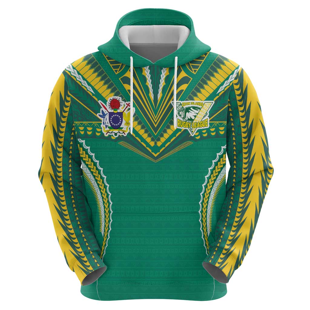 Custom Cook Islands Rugby Zip Hoodie Tatau Art Sport Style Green Color