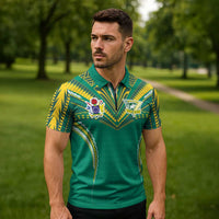 Custom Cook Islands Rugby Zipper Polo Shirt Tatau Art Sport Style Green Color LT03 - Polynesian Pride