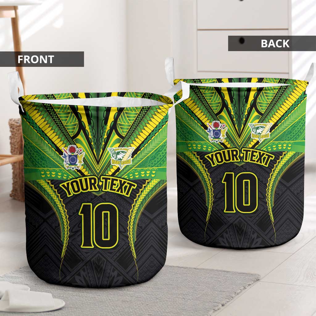 Custom Cook Islands Rugby Laundry Basket Tatau Art Sport Style Black Color
