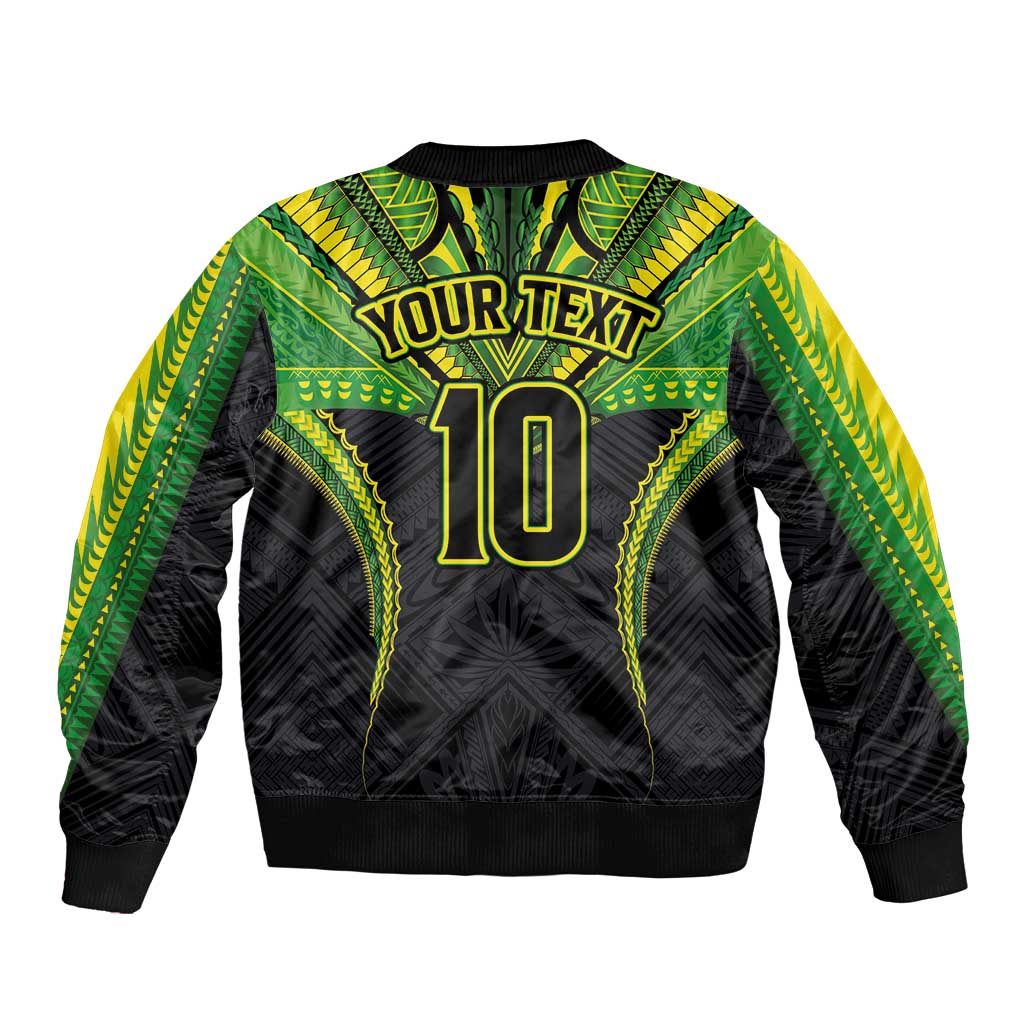 Custom Cook Islands Rugby Bomber Jacket Tatau Art Sport Style Black Color