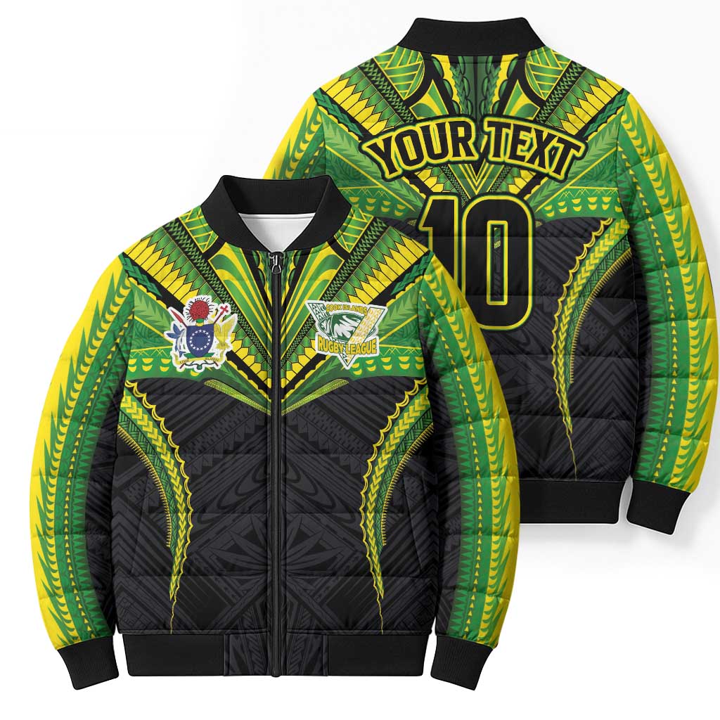 Custom Cook Islands Rugby Bomber Puffer Jacket Tatau Art Sport Style Black Color LT03 - Polynesian Pride