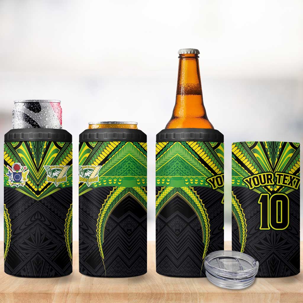 Custom Cook Islands Rugby 4 in 1 Can Cooler Tumbler Tatau Art Sport Style Black Color LT03 - Polynesian Pride