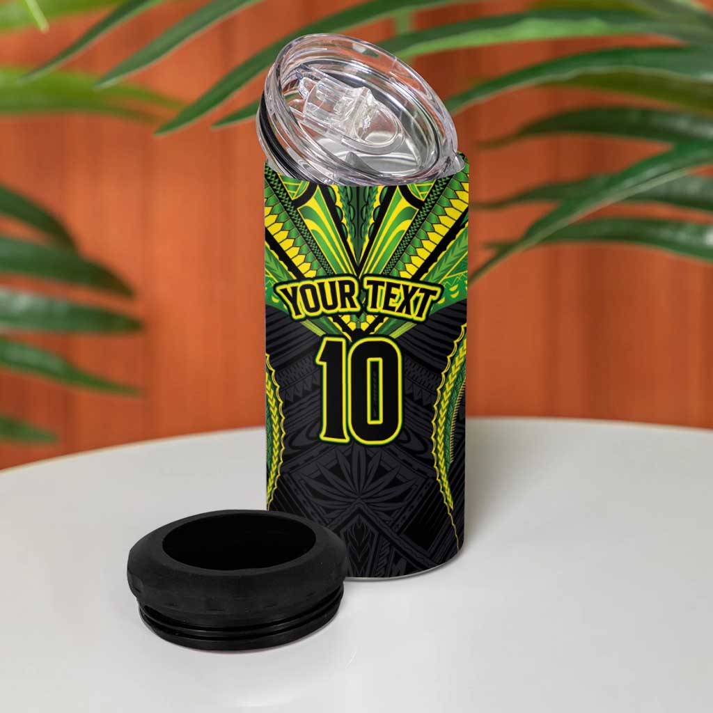 Custom Cook Islands Rugby 4 in 1 Can Cooler Tumbler Tatau Art Sport Style Black Color LT03 - Polynesian Pride