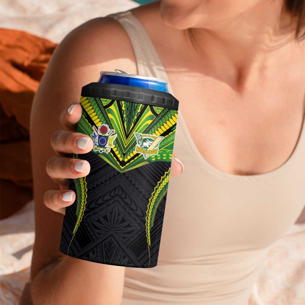 Custom Cook Islands Rugby 4 in 1 Can Cooler Tumbler Tatau Art Sport Style Black Color LT03 - Polynesian Pride