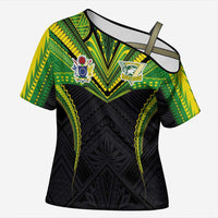 Custom Cook Islands Rugby Cross Shoulder Shirt Tatau Art Sport Style Black Color LT03 Female Black - Polynesian Pride