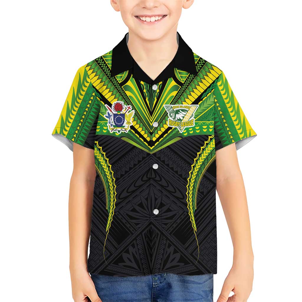 Custom Cook Islands Rugby Family Matching Off Shoulder Maxi Dress and Hawaiian Shirt Tatau Art Sport Style Black Color LT03 Son's Shirt Black - Polynesian Pride