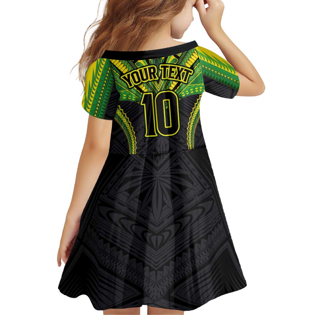 Custom Cook Islands Rugby Family Matching Off Shoulder Short Dress and Hawaiian Shirt Tatau Art Sport Style Black Color LT03 - Polynesian Pride
