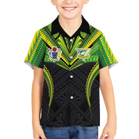 Custom Cook Islands Rugby Family Matching Off Shoulder Short Dress and Hawaiian Shirt Tatau Art Sport Style Black Color LT03 Son's Shirt Black - Polynesian Pride