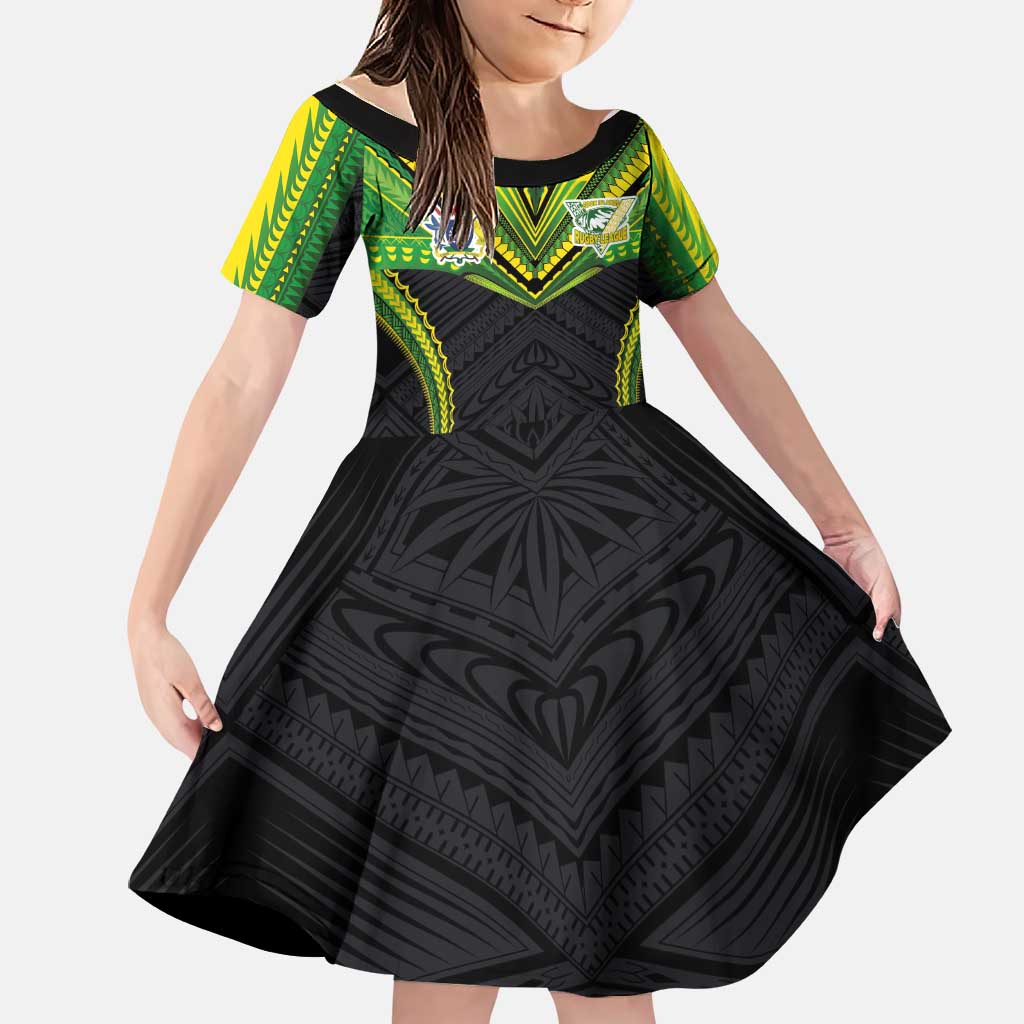 Custom Cook Islands Rugby Family Matching Short Sleeve Bodycon Dress and Hawaiian Shirt Tatau Art Sport Style Black Color LT03 Daughter's Dress Black - Polynesian Pride