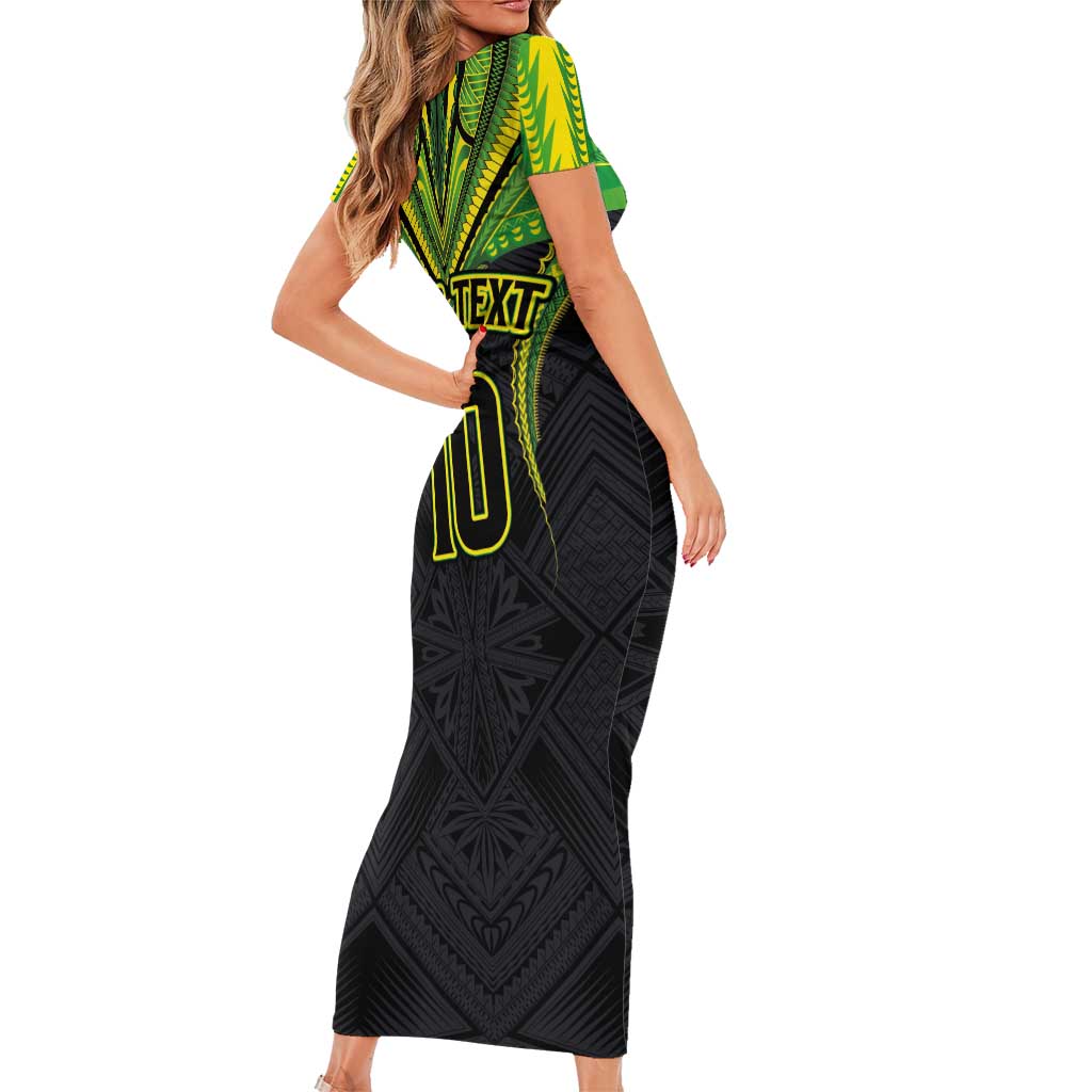 Custom Cook Islands Rugby Family Matching Short Sleeve Bodycon Dress and Hawaiian Shirt Tatau Art Sport Style Black Color LT03 - Polynesian Pride