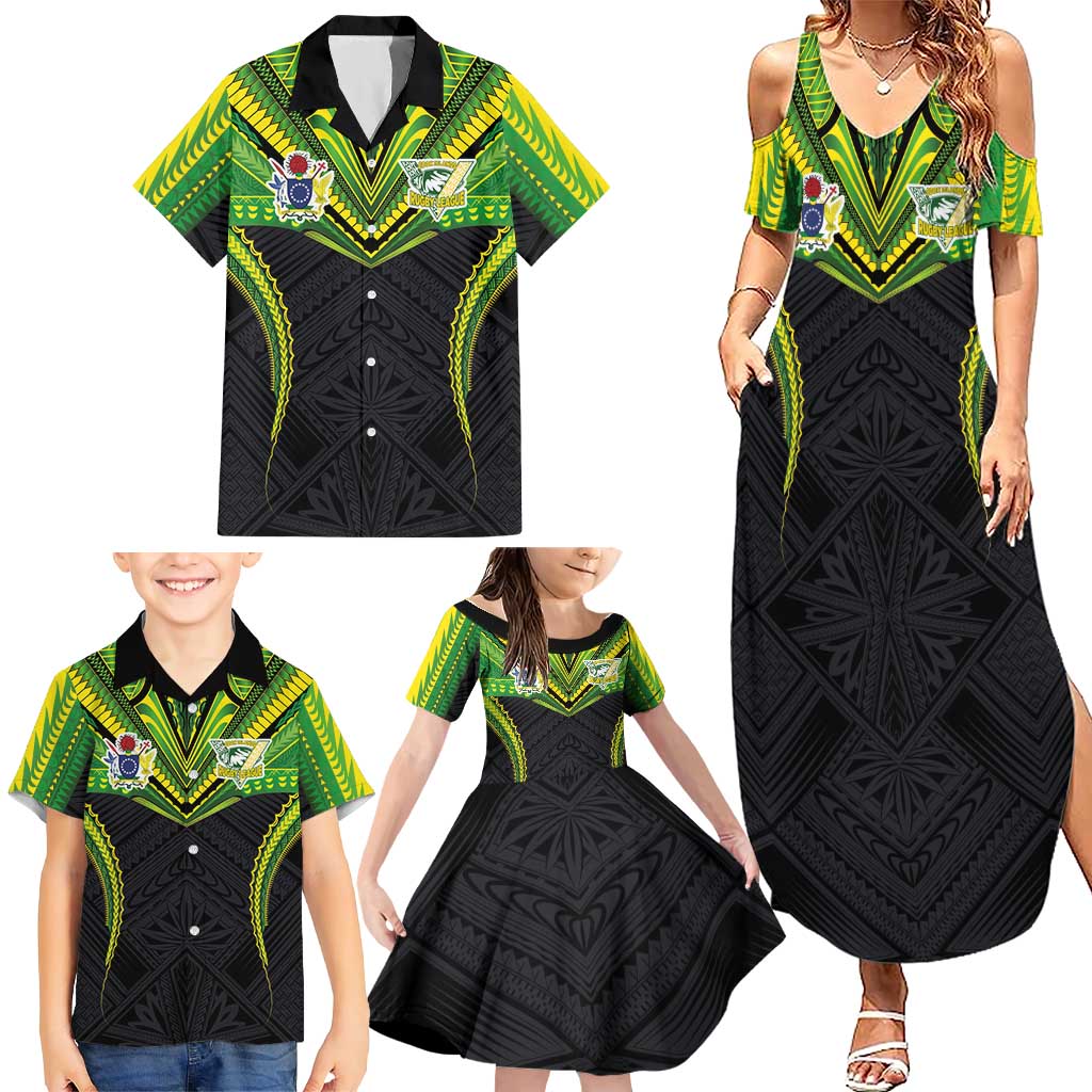 Custom Cook Islands Rugby Family Matching Summer Maxi Dress and Hawaiian Shirt Tatau Art Sport Style Black Color LT03 - Polynesian Pride