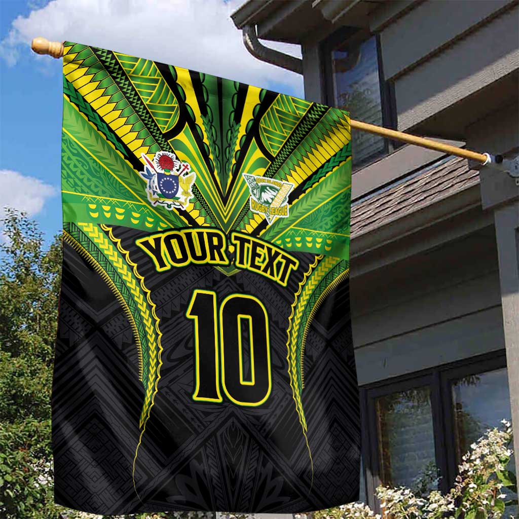 Custom Cook Islands Rugby Garden Flag Tatau Art Sport Style Black Color LT03 - Polynesian Pride
