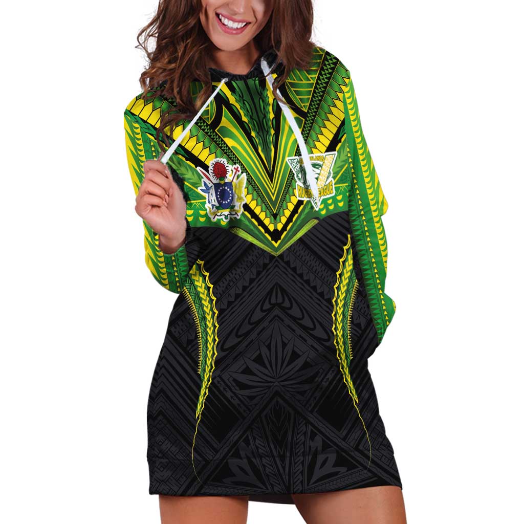 Custom Cook Islands Rugby Hoodie Dress Tatau Art Sport Style Black Color
