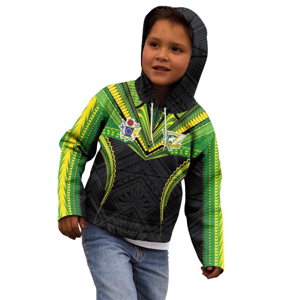 Custom Cook Islands Rugby Kid Hoodie Tatau Art Sport Style Black Color LT03 - Polynesian Pride