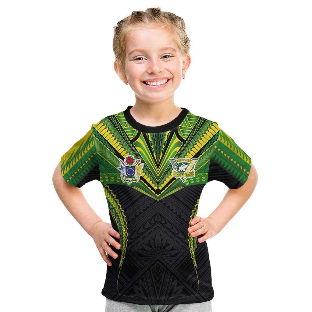 Custom Cook Islands Rugby Kid T Shirt Tatau Art Sport Style Black Color LT03 Black - Polynesian Pride