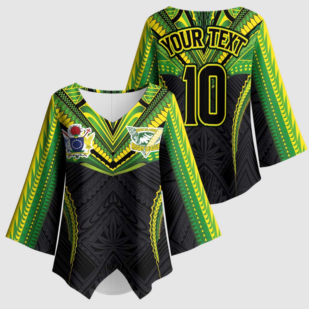 Custom Cook Islands Rugby Kimono Sleeve Blouse Tatau Art Sport Style Black Color LT03 - Polynesian Pride