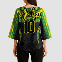 Custom Cook Islands Rugby Kimono Sleeve Blouse Tatau Art Sport Style Black Color LT03 - Polynesian Pride