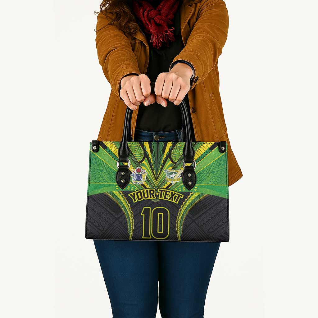 Custom Cook Islands Rugby Leather Bag Tatau Art Sport Style Black Color
