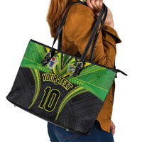 Custom Cook Islands Rugby Leather Tote Bag Tatau Art Sport Style Black Color