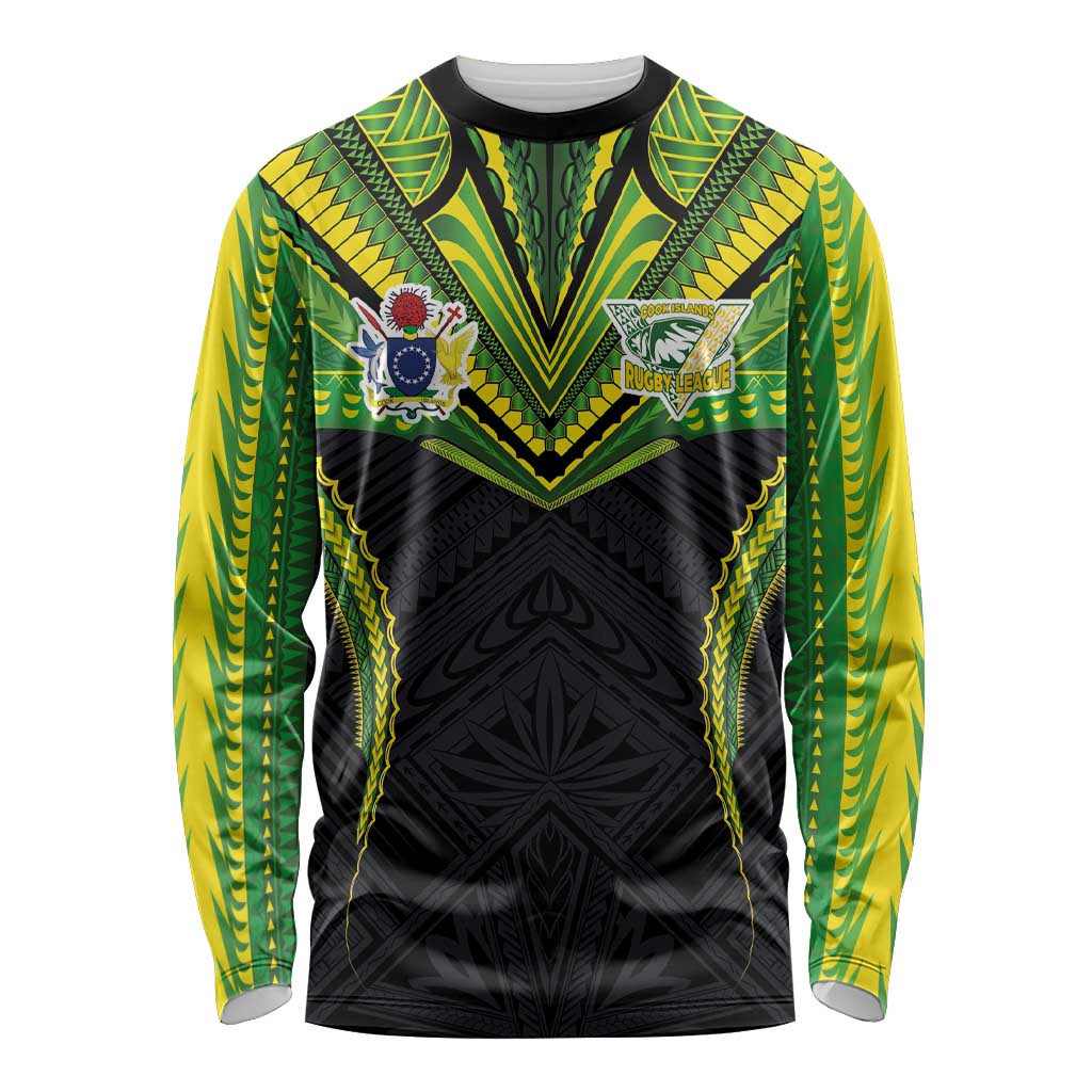 Custom Cook Islands Rugby Long Sleeve Shirt Tatau Art Sport Style Black Color LT03 Unisex Black - Polynesian Pride