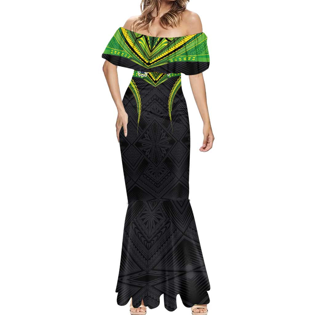 Custom Cook Islands Rugby Mermaid Dress Tatau Art Sport Style Black Color LT03 - Polynesian Pride