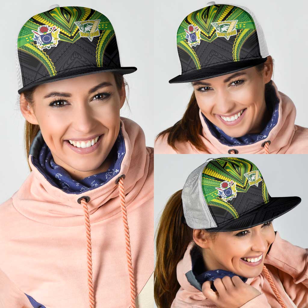 Cook Islands Rugby Mesh Trucker Cap Tatau Art Sport Style Black Color
