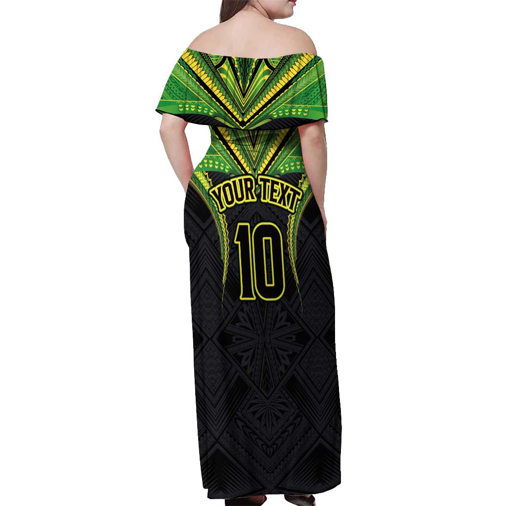 Custom Cook Islands Rugby Off Shoulder Maxi Dress Tatau Art Sport Style Black Color LT03 - Polynesian Pride