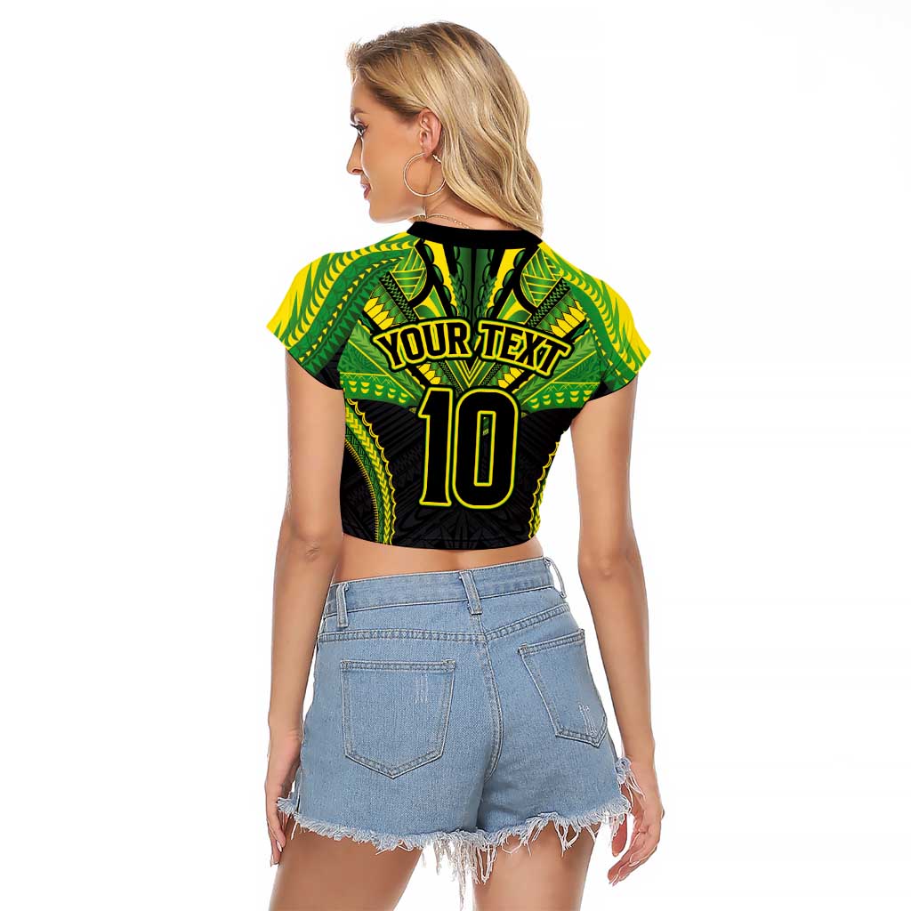 Custom Cook Islands Rugby Raglan Cropped T Shirt Tatau Art Sport Style Black Color LT03 - Polynesian Pride