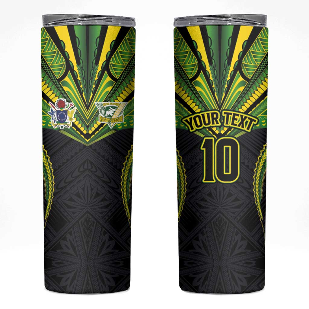Custom Cook Islands Rugby Skinny Tumbler Tatau Art Sport Style Black Color